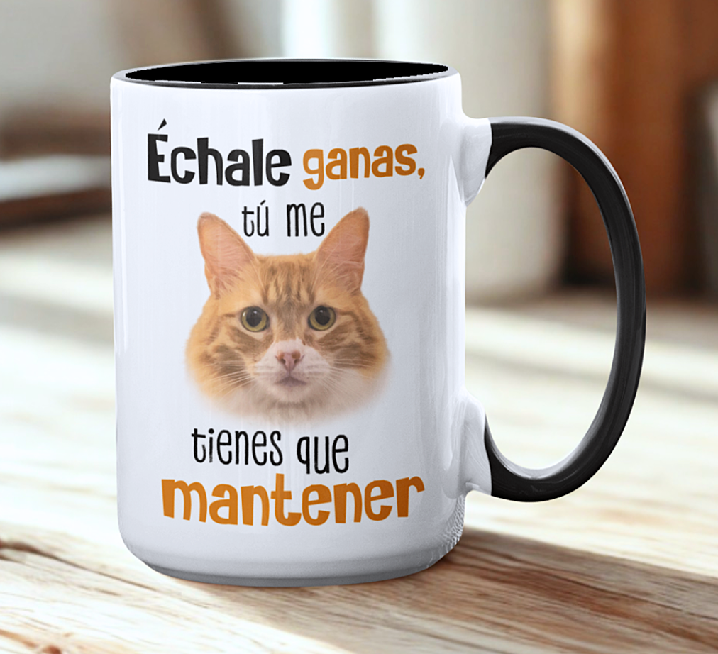 Taza Échale Ganas con tu Gato - Taza Blanca y Negra 15 oz - Taza de Gatos