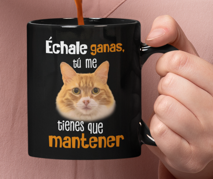 Taza Échale Ganas con tu Gato - Taza Negra 11 oz - Taza de Gatos