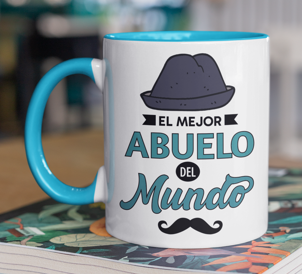 Taza El Mejor Abuelo del Mundo - Taza Blanca y Celeste  11 oz -Tazas Día del Padre - Tazas para Papá