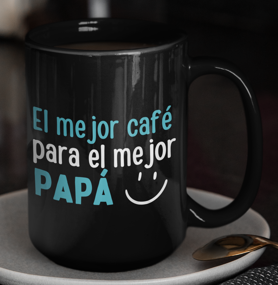 Taza El Mejor Café para el Mejor Papá - Taza Negra  15 oz -Tazas Día del Padre - Tazas para Papá