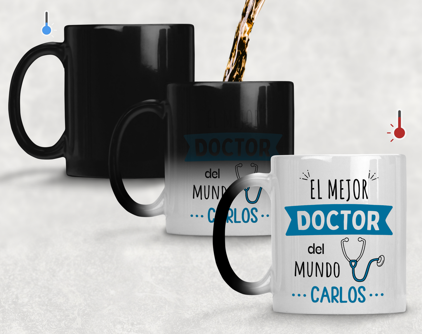 Taza El Mejor Doctor del Mundo Personalizado con Nombre - Taza Mágica 11 oz - Tazas para Doctores - Tazas Día de la Medicina