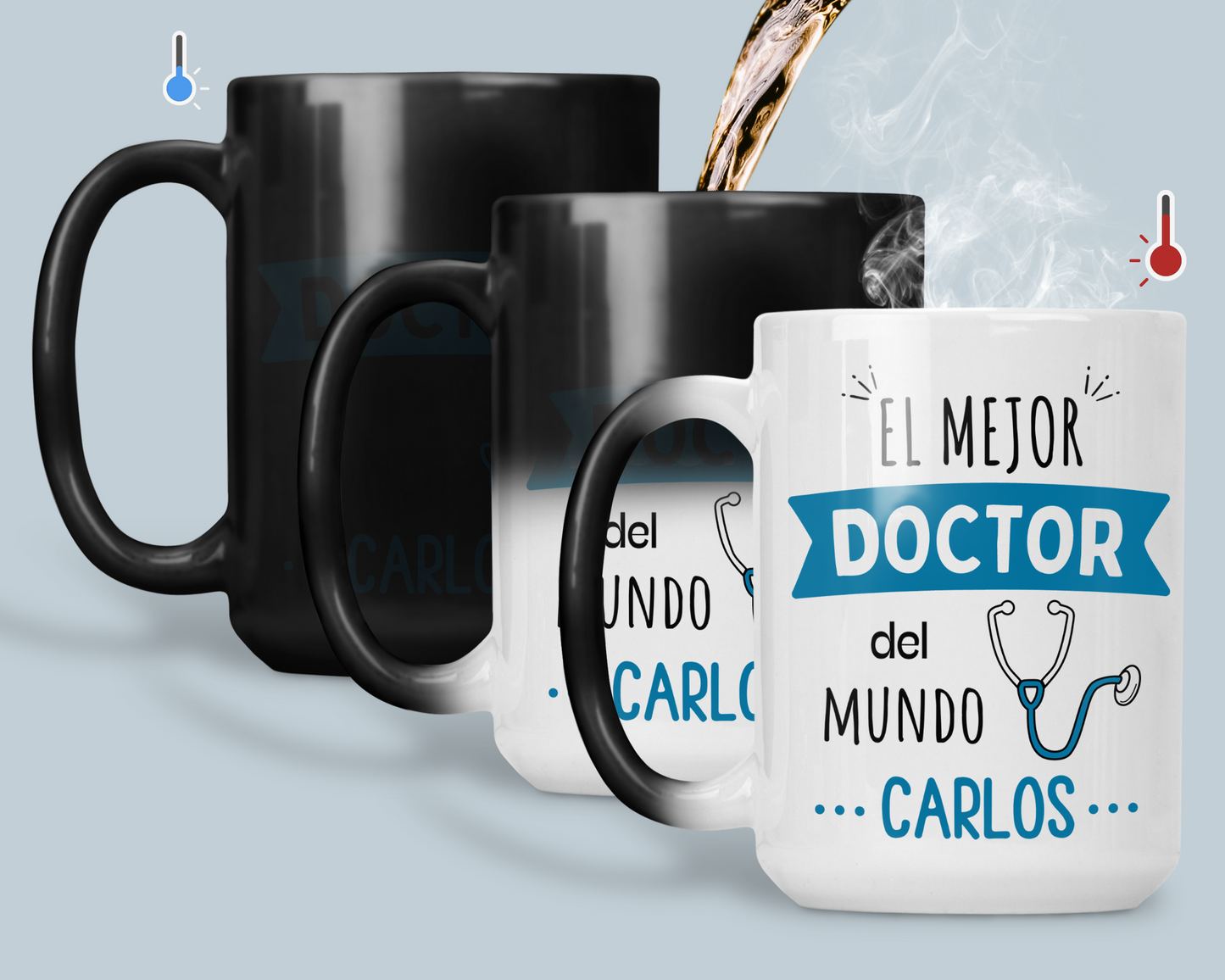 Taza El Mejor Doctor del Mundo Personalizado con Nombre - Taza Mágica 15 oz - Tazas para Doctores - Tazas Día de la Medicina