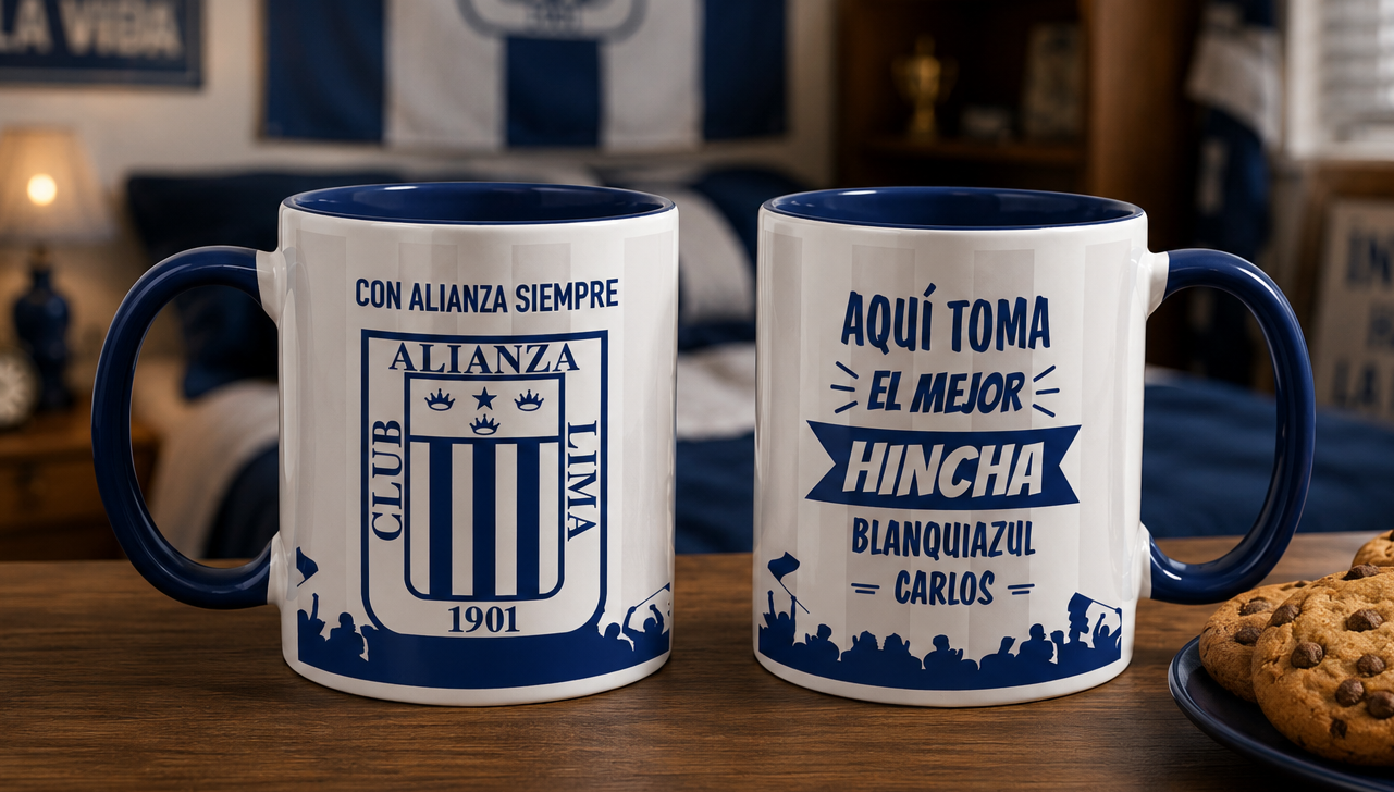 Taza El Mejor Hincha Blanquiazul Personalizado con tu Nombre | Taza Alianza Lima | Blanca y azul de 11 oz