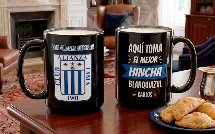 Taza El Mejor Hincha Blanquiazul Personalizado con tu Nombre | Taza Alianza Lima | Negra de 15 oz