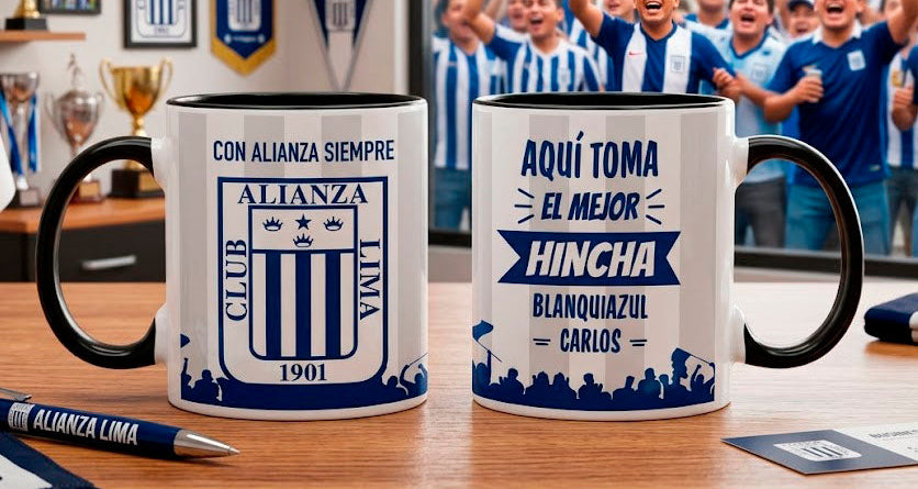 Taza El Mejor Hincha Blanquiazul Personalizado con tu Nombre | Taza Alianza Lima |Taza Blanca Negra de 11 oz