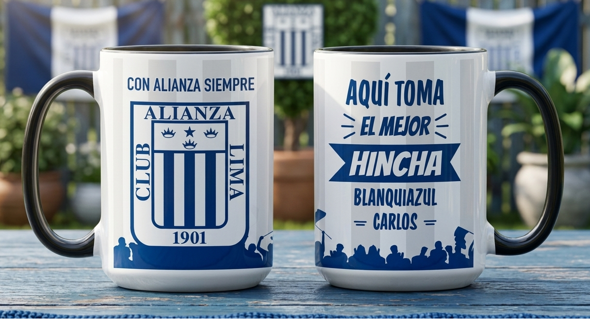 Taza El Mejor Hincha Blanquiazul Personalizado con tu Nombre | Taza Alianza Lima |Taza Blanca Negra de 15 oz