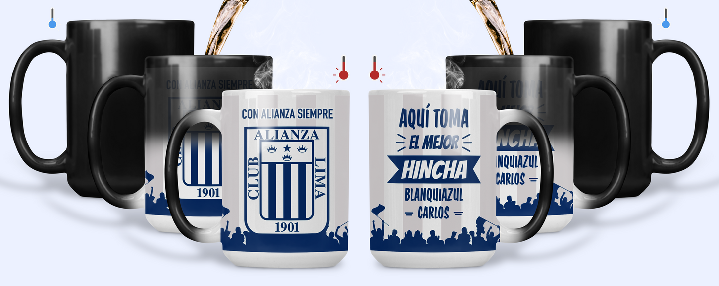 Taza El Mejor Hincha Blanquiazul Personalizado con tu Nombre | Taza Alianza Lima | Taza mágica de 15 oz