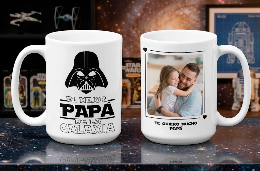 Taza El Mejor Papá de la Galaxia Personalizado con Foto | Tazas para Papá | Taza Blanca de 15 oz