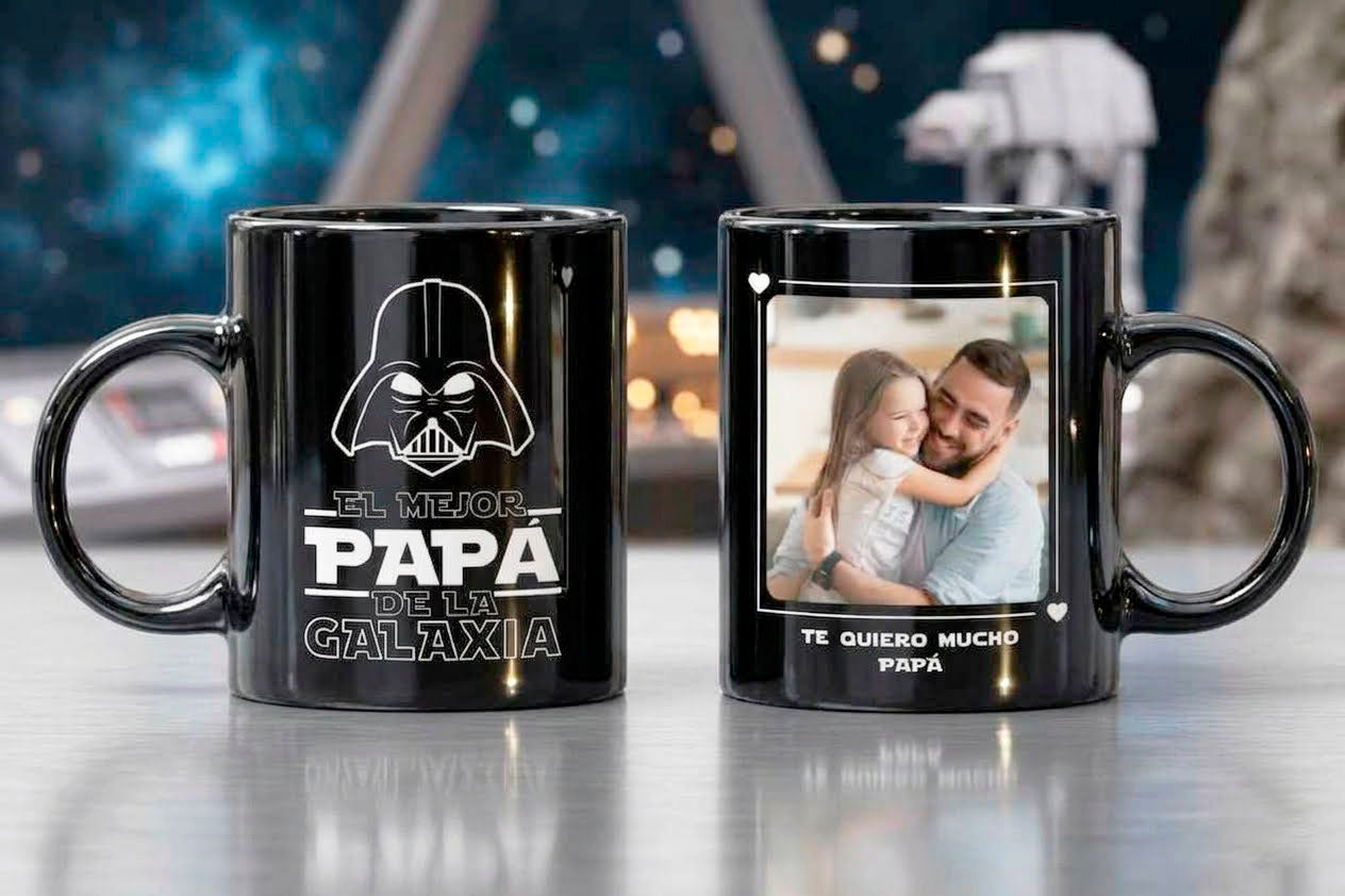 Taza El Mejor Papá de la Galaxia Personalizado con Foto | Tazas para Papá | Taza Negra de 11 oz
