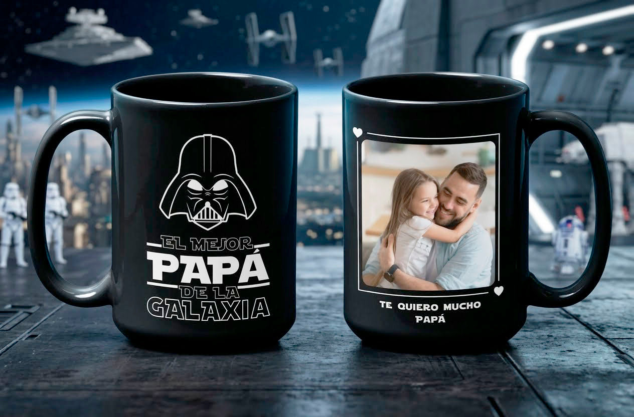 Taza El Mejor Papá de la Galaxia Personalizado con Foto | Tazas para Papá | Taza Negra de 15 oz