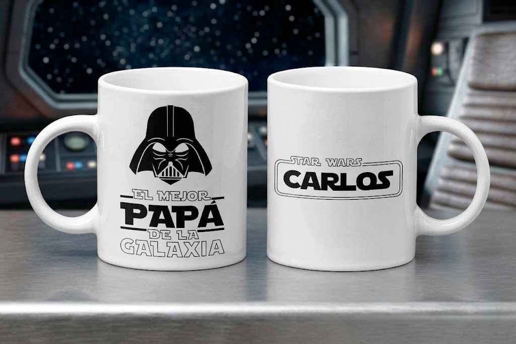 Taza El Mejor Papá de la Galaxia Personalizado con Nombre | Tazas para Papá | Taza Blanca de 11 oz