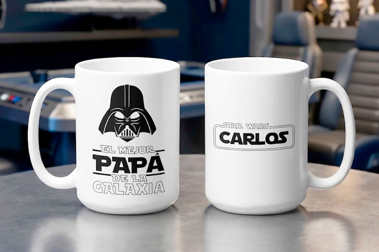 Taza El Mejor Papá de la Galaxia Personalizado con Nombre | Tazas para Papá | Taza Blanca de 15 oz