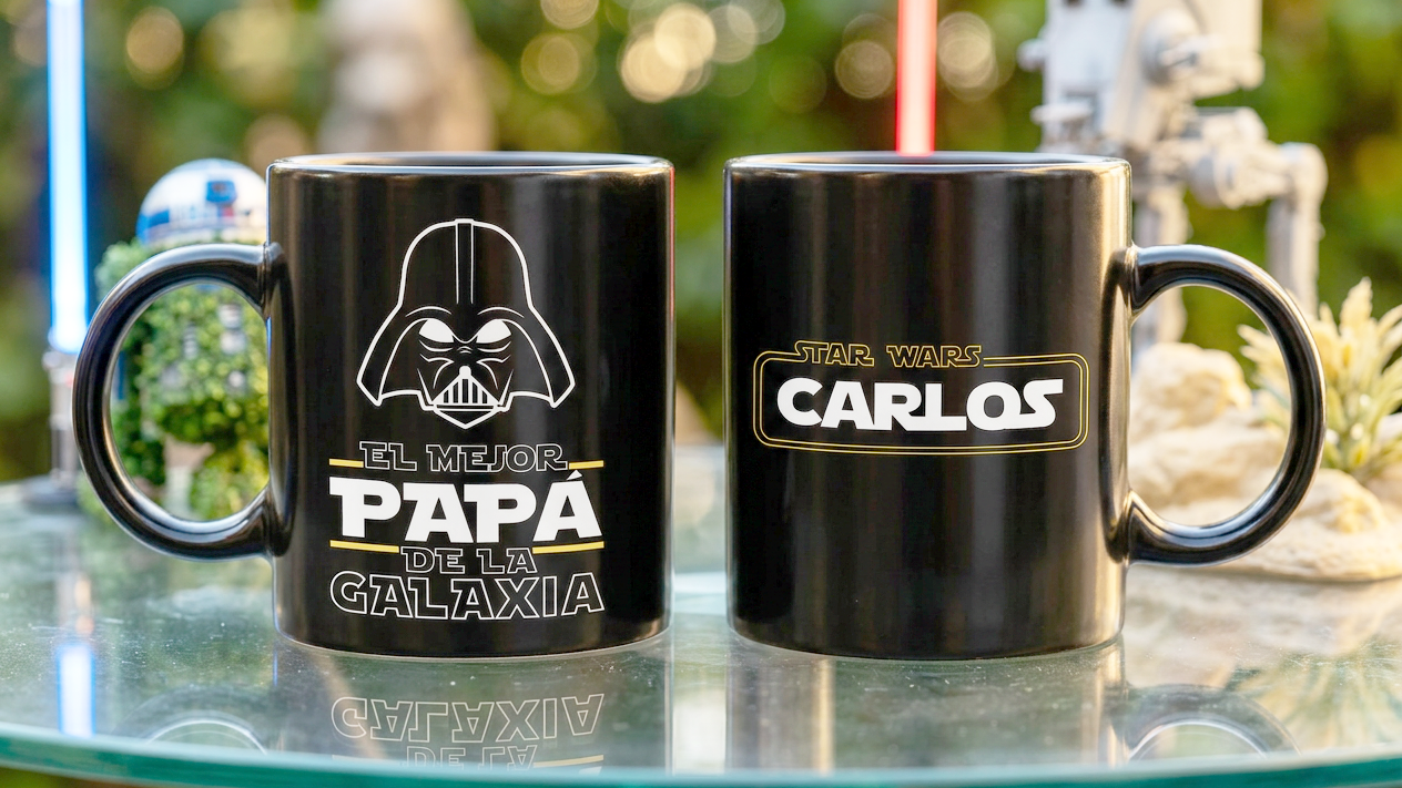 Taza El Mejor Papá de la Galaxia Personalizado con Nombre | Tazas para Papá | Taza Negra de 11 oz