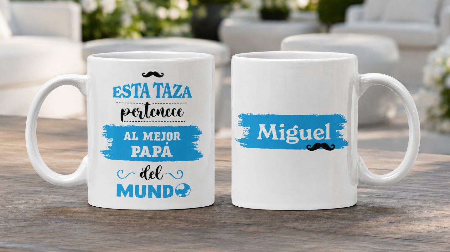 Taza El Mejor Papá del Mundo con Nombre Personalizado | Tazas para Papá | Taza Blanca de 11 oz