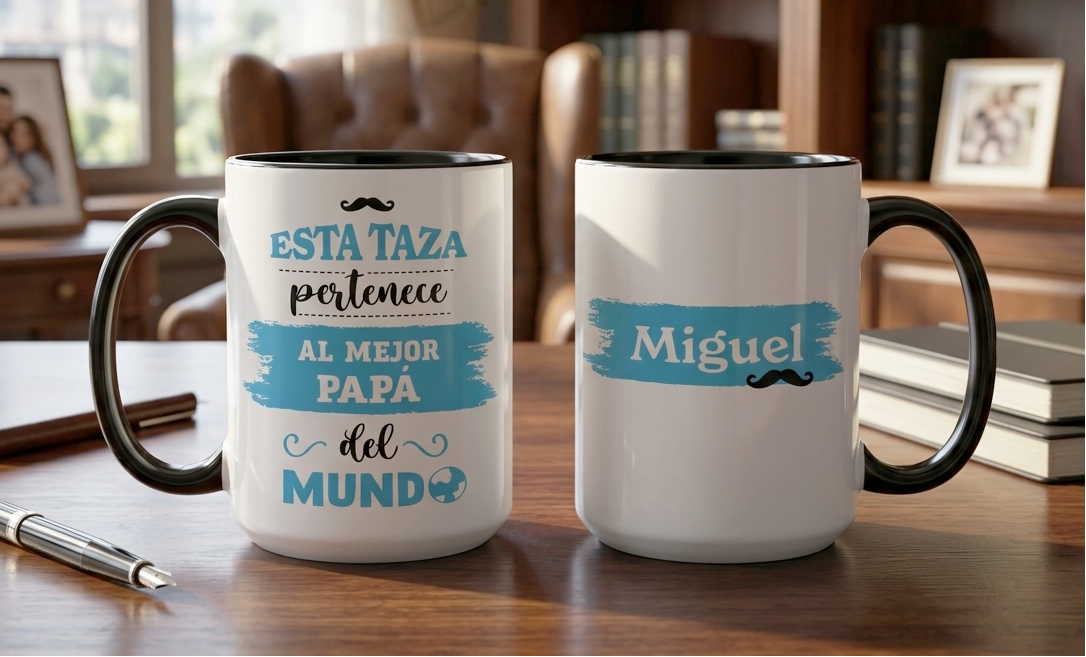 Taza El Mejor Papá del Mundo con Nombre Personalizado | Tazas para Papá | Taza Blanca y Negra de 15 oz