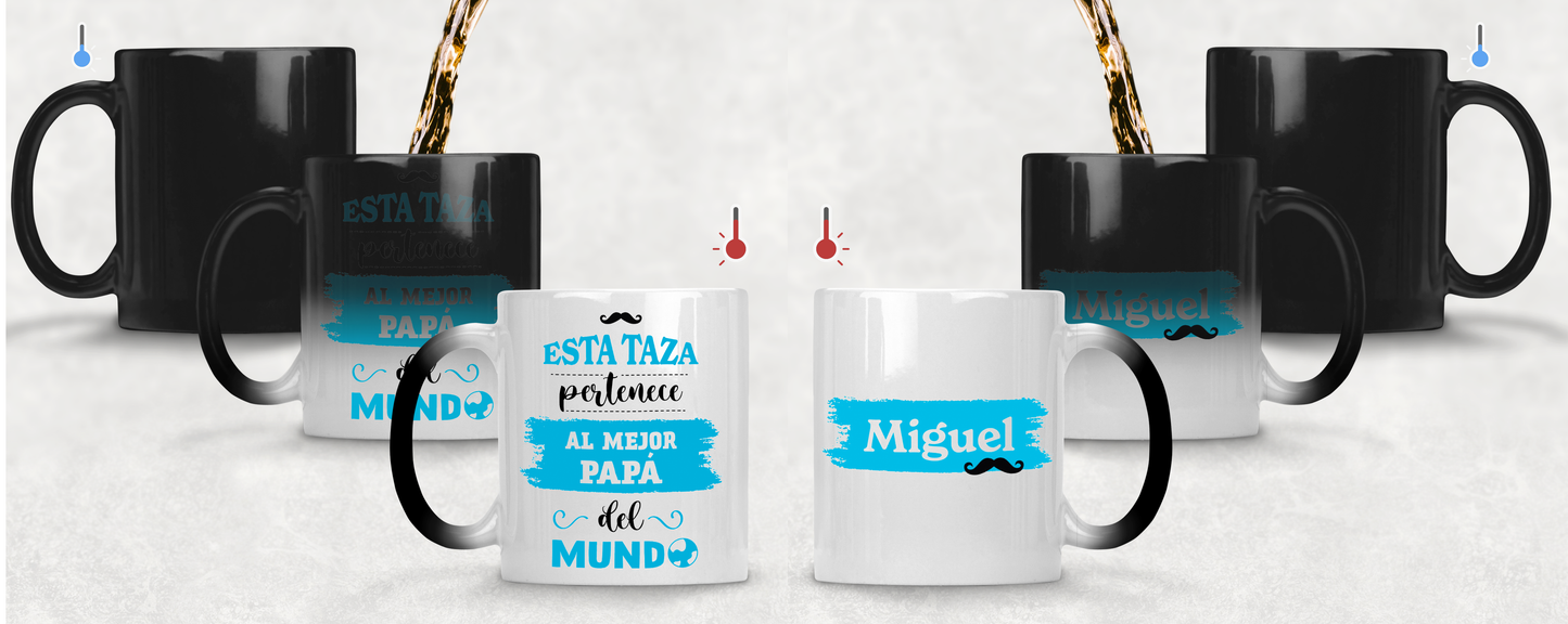 Taza El Mejor Papá del Mundo con Nombre Personalizado | Tazas para Papá | Taza Mágica de 11 oz