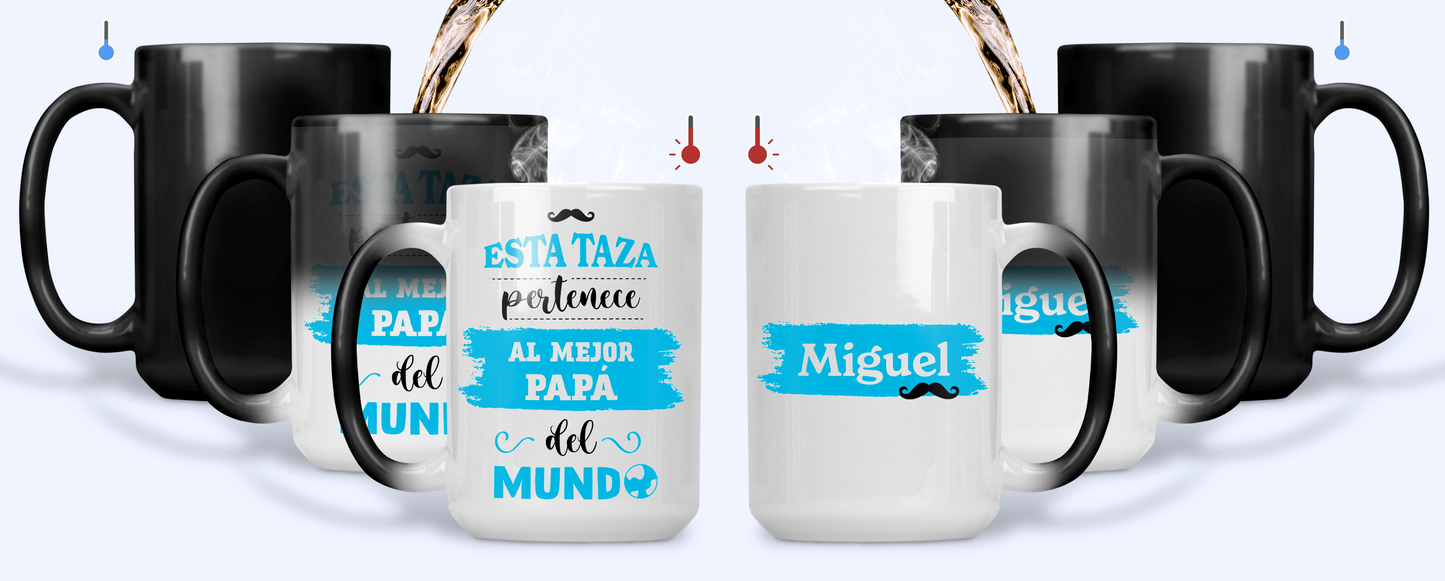 Taza El Mejor Papá del Mundo con Nombre Personalizado | Tazas para Papá | Taza Mágica de 15 oz