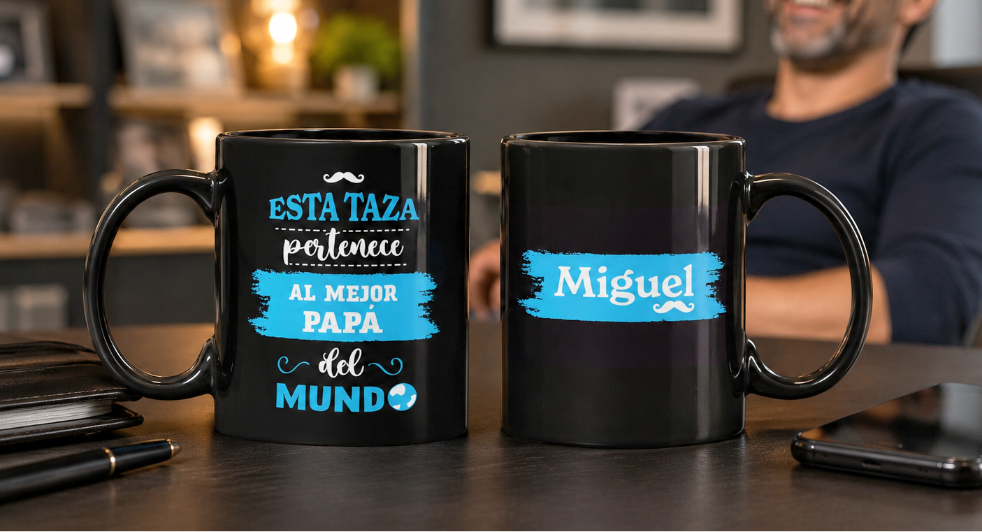 Taza El Mejor Papá del Mundo con Nombre Personalizado | Tazas para Papá | Taza Negra de 11 oz