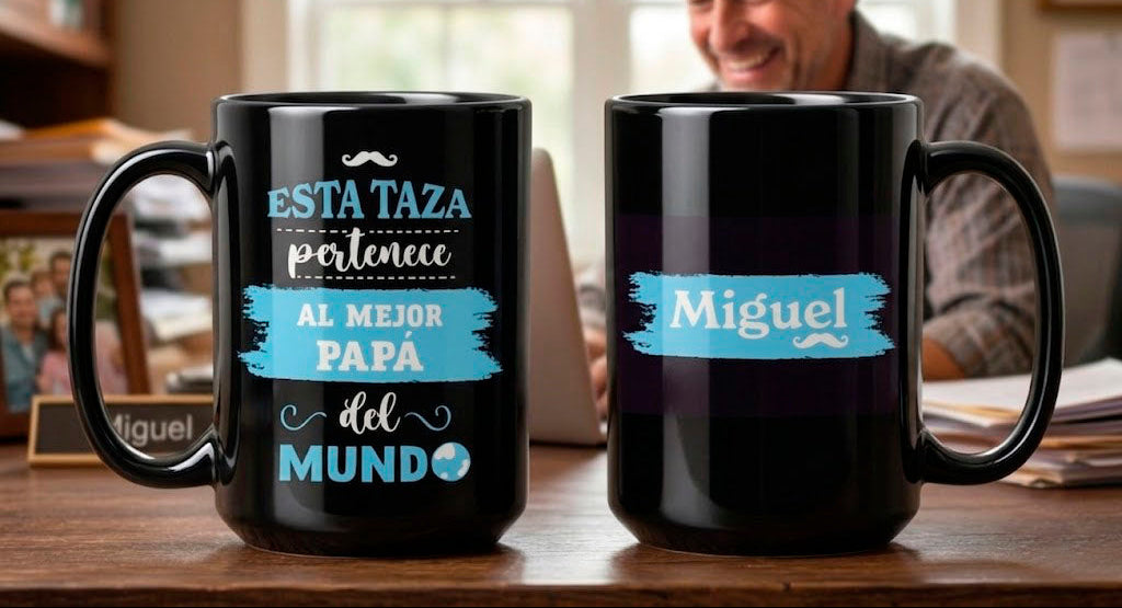 Taza El Mejor Papá del Mundo con Nombre Personalizado | Tazas para Papá | Taza Negra de 15 oz