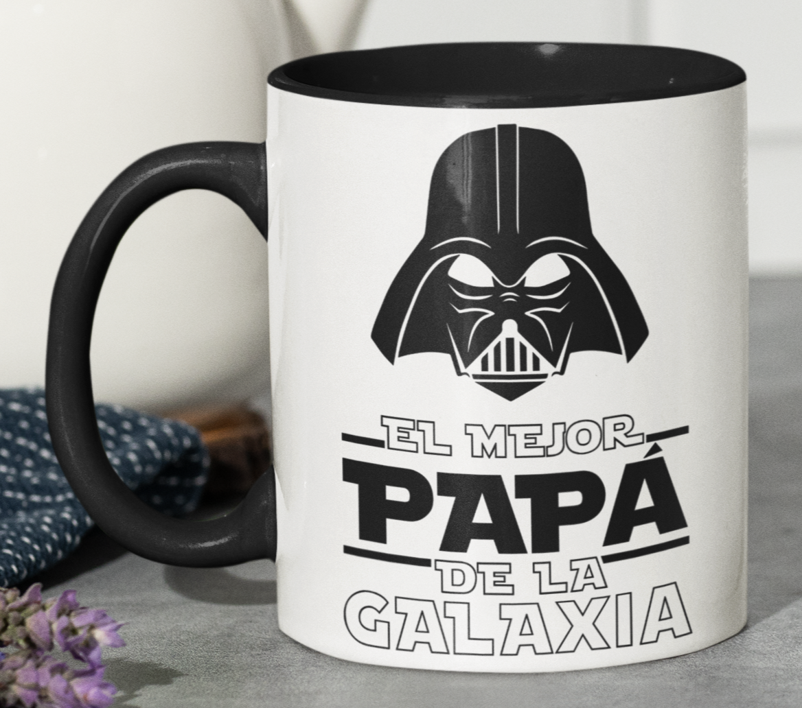 Taza El Mejor Papá de la Galaxia- Taza Blanca y Negra 11 oz -Tazas Día del Padre - Tazas para Papá