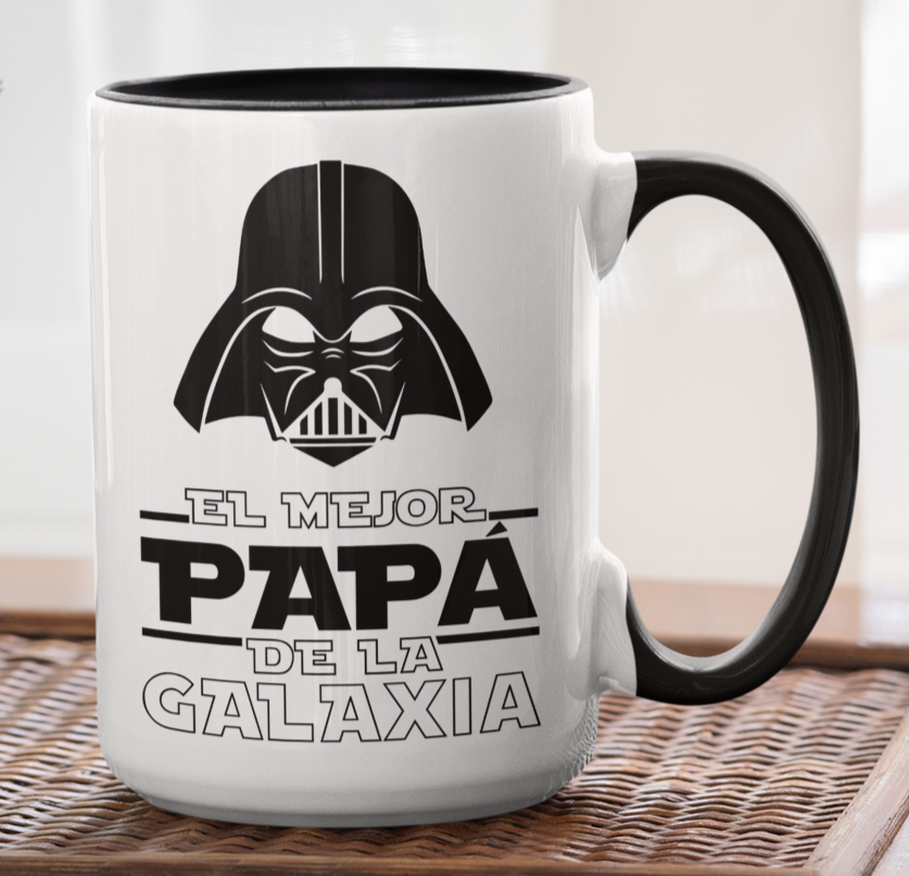 Taza El Mejor Papá de la Galaxia - Taza Blanca y Negra 15 oz - Tazas Día del Padre - Tazas para Papá