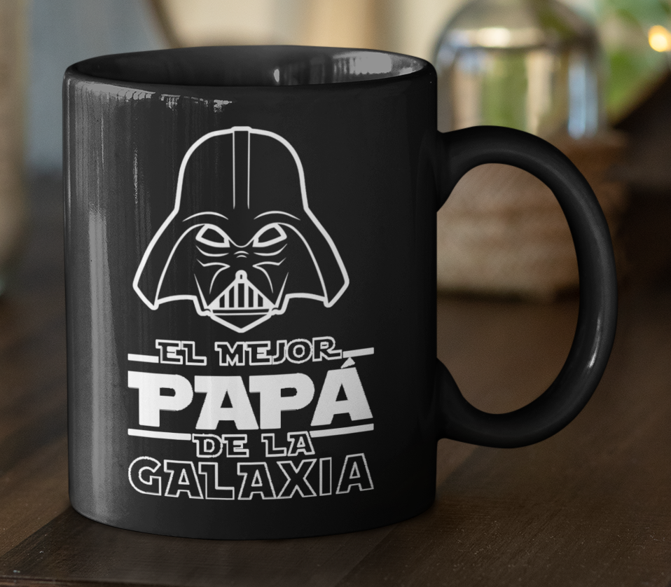 Taza El Mejor Papá de la Galaxia - Taza Negra 11 oz - Tazas Día del Padre - Tazas para Papá