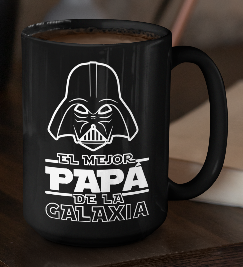 Taza El Mejor Papá de la Galaxia - Taza Negra 15 oz - Tazas Día del Padre - Tazas para Papá