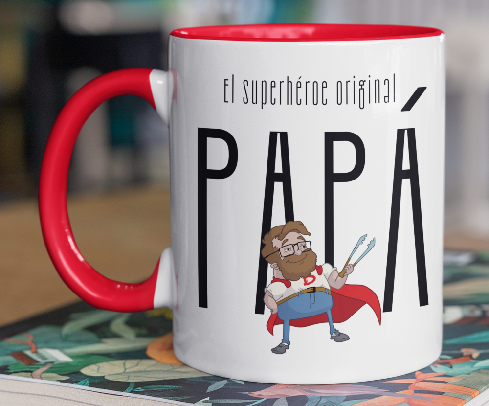 Taza El Superhéroe Original Papá - Taza Blanca y Rojo 11 oz - Tazas Día del Padre - Tazas para Papá