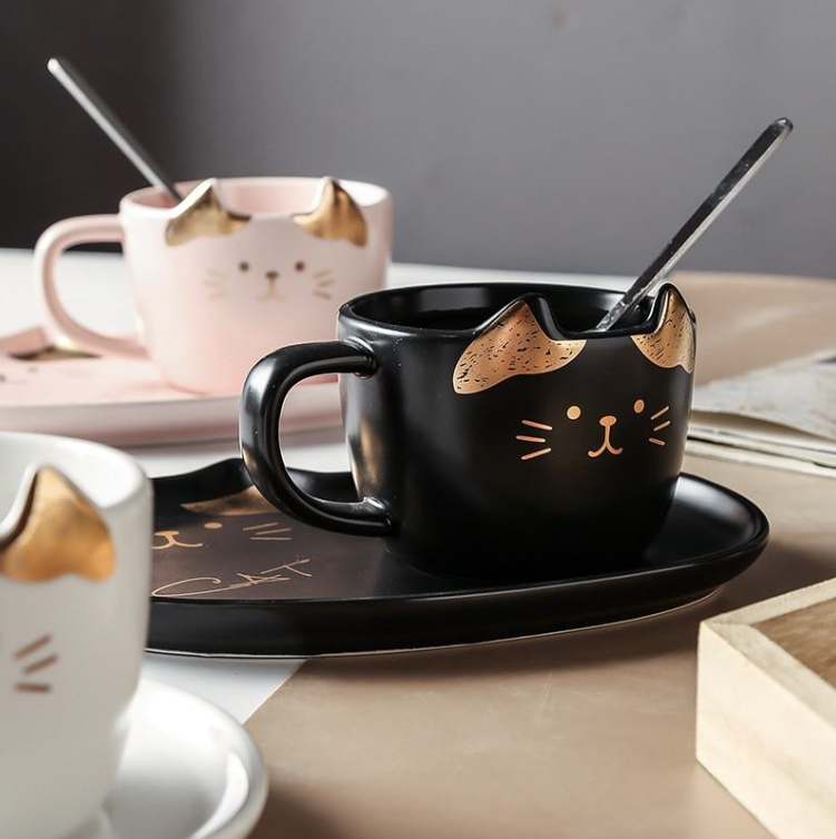 Taza Elegante de Gatito  con Plato - Taza de Gatos