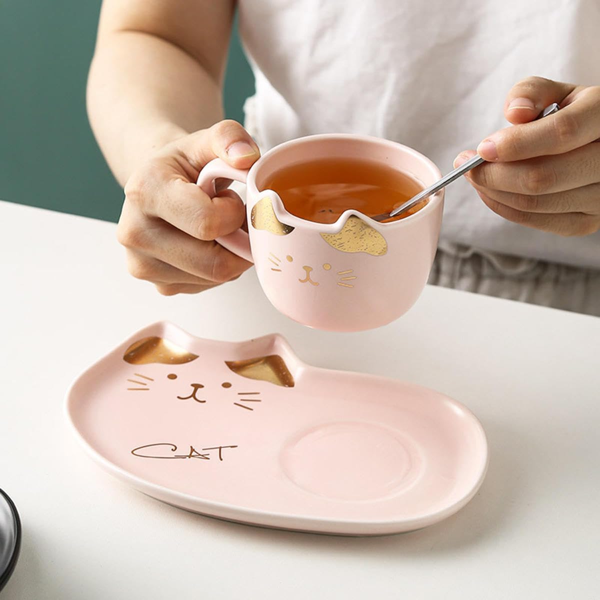 Taza Elegante de Gatito  con Plato - Taza de Gatos