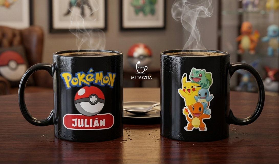 Taza Equipo Pokémon Personalizada con Nombre - Taza Negra de 11 oz.
