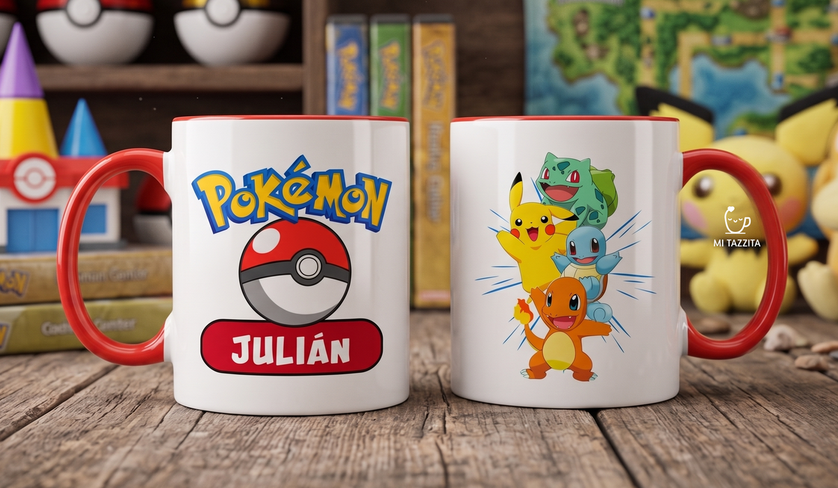 Taza Equipo Pokémon Personalizada con Nombre - Taza Blanca y Roja de 11 oz.