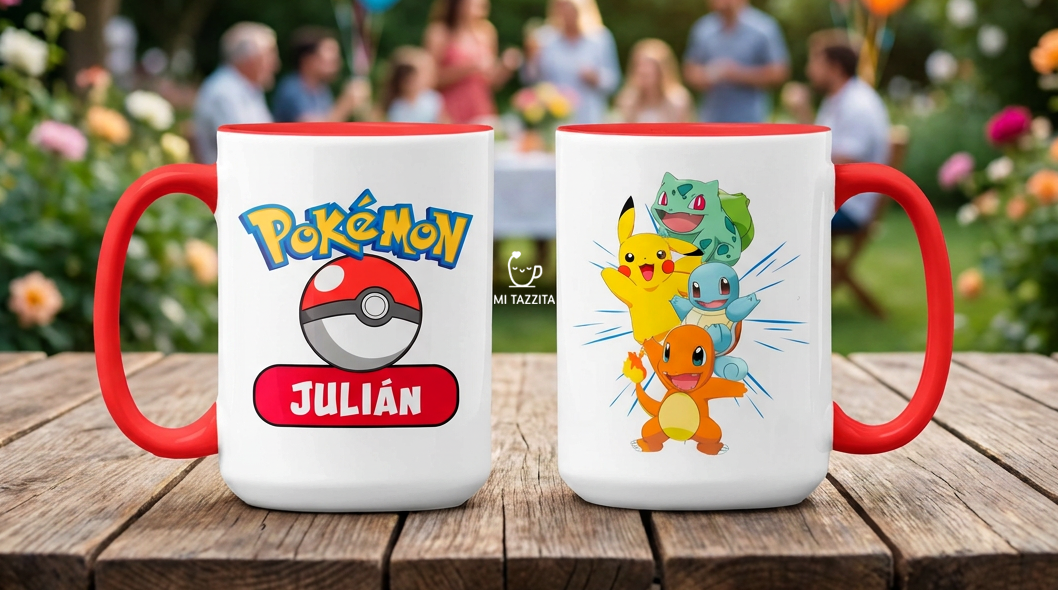 Taza Equipo Pokémon Personalizada con Nombre - Blanca Roja y Blanca de 15 oz.
