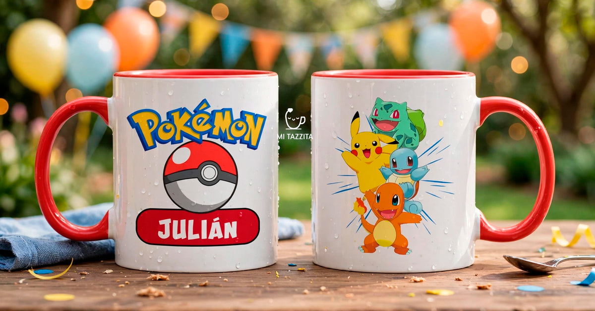 Taza Equipo Pokémon Personalizada con Nombre - Taza Blanca y Roja de 11 oz