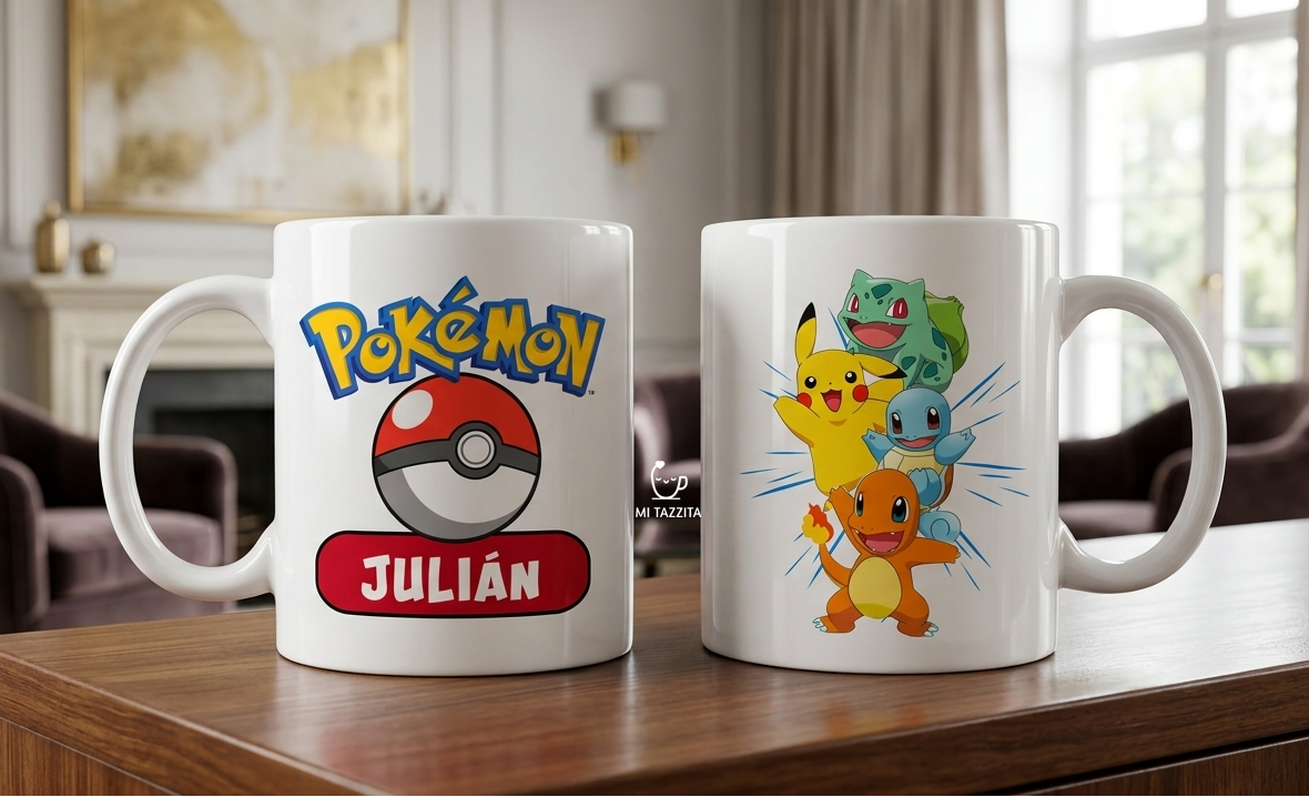 Taza Equipo Pokémon Personalizada con Nombre - Taza Blanca de 11 oz
