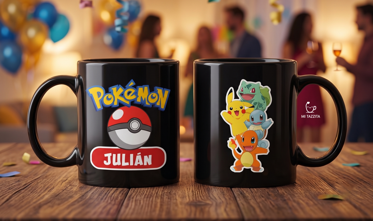 Taza Equipo Pokémon Personalizada con Nombre - Taza Negra de 11 oz