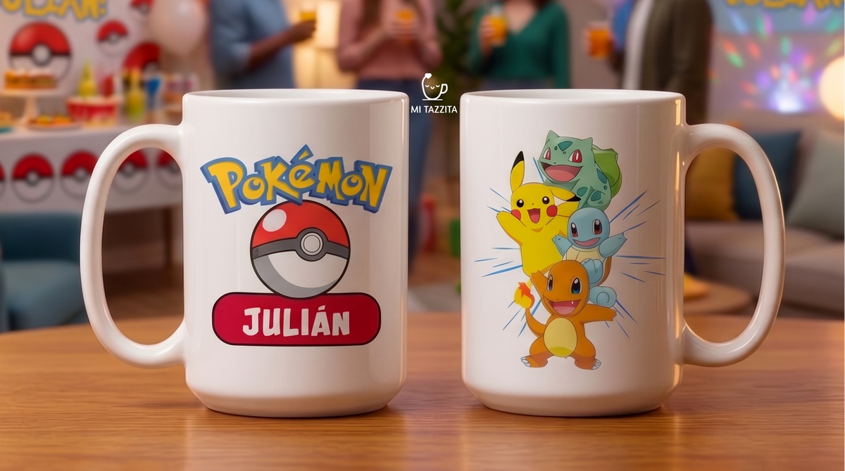 Taza Equipo Pokémon Personalizada con Nombre - Taza Blanca de 15 oz.