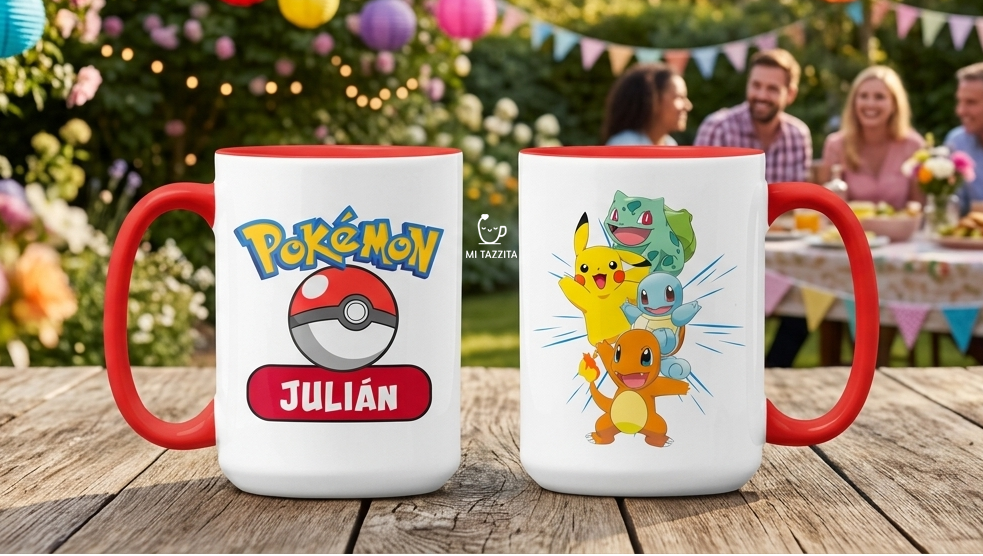 Taza Equipo Pokémon Personalizada con Nombre - Taza Blanca  Roja de 15 oz.