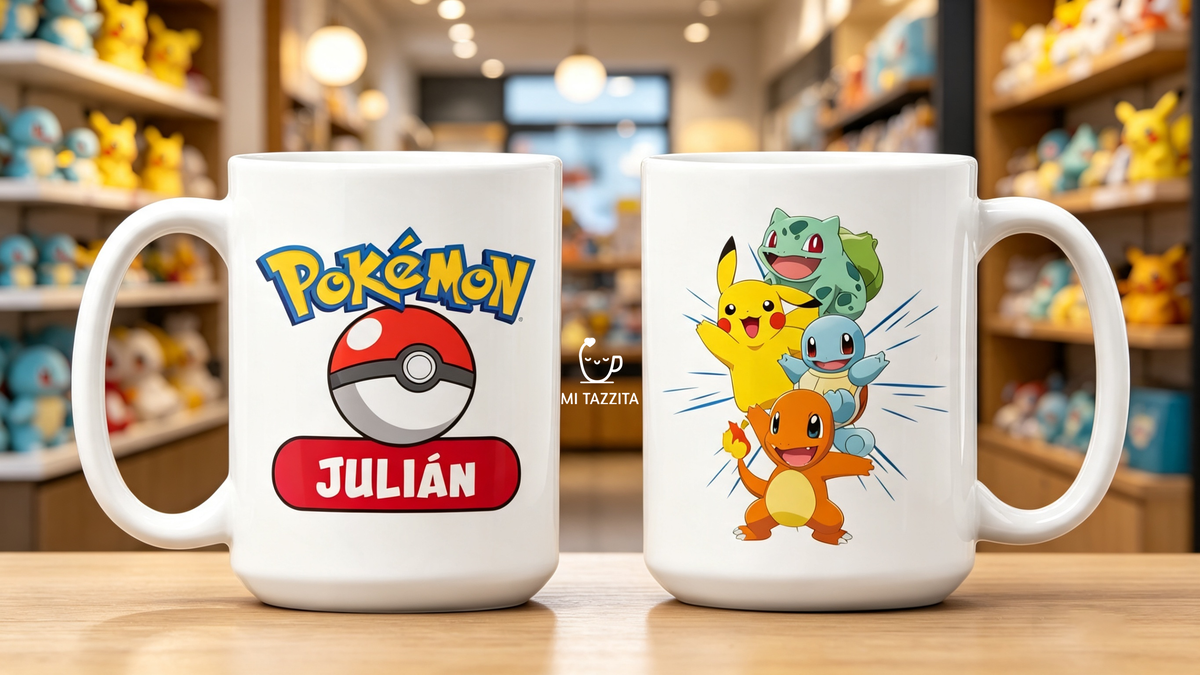 Taza Equipo Pokémon Personalizada con Nombre - Taza Blanca de 15 oz.
