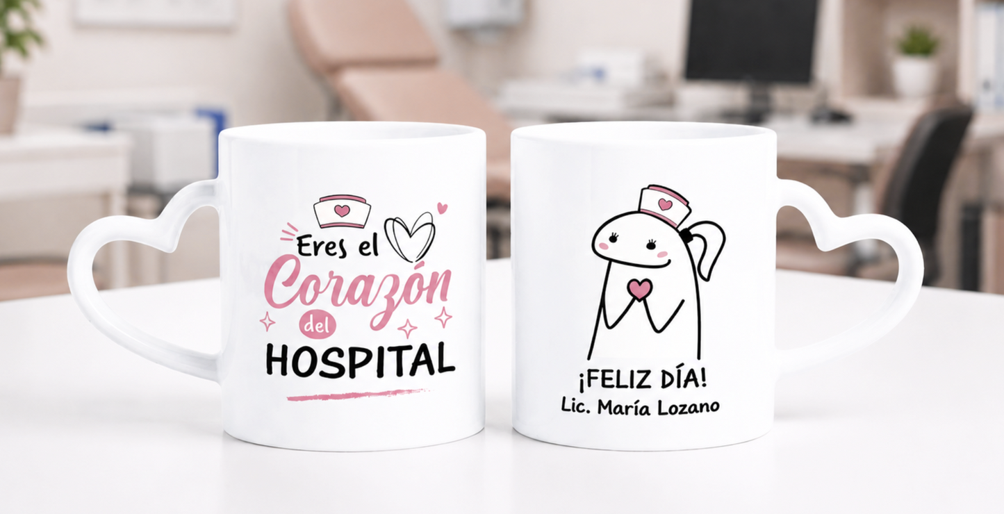 Taza Eres el Corazón del Hospital - Taza Asa de Corazón 11 oz - Taza Enfermera