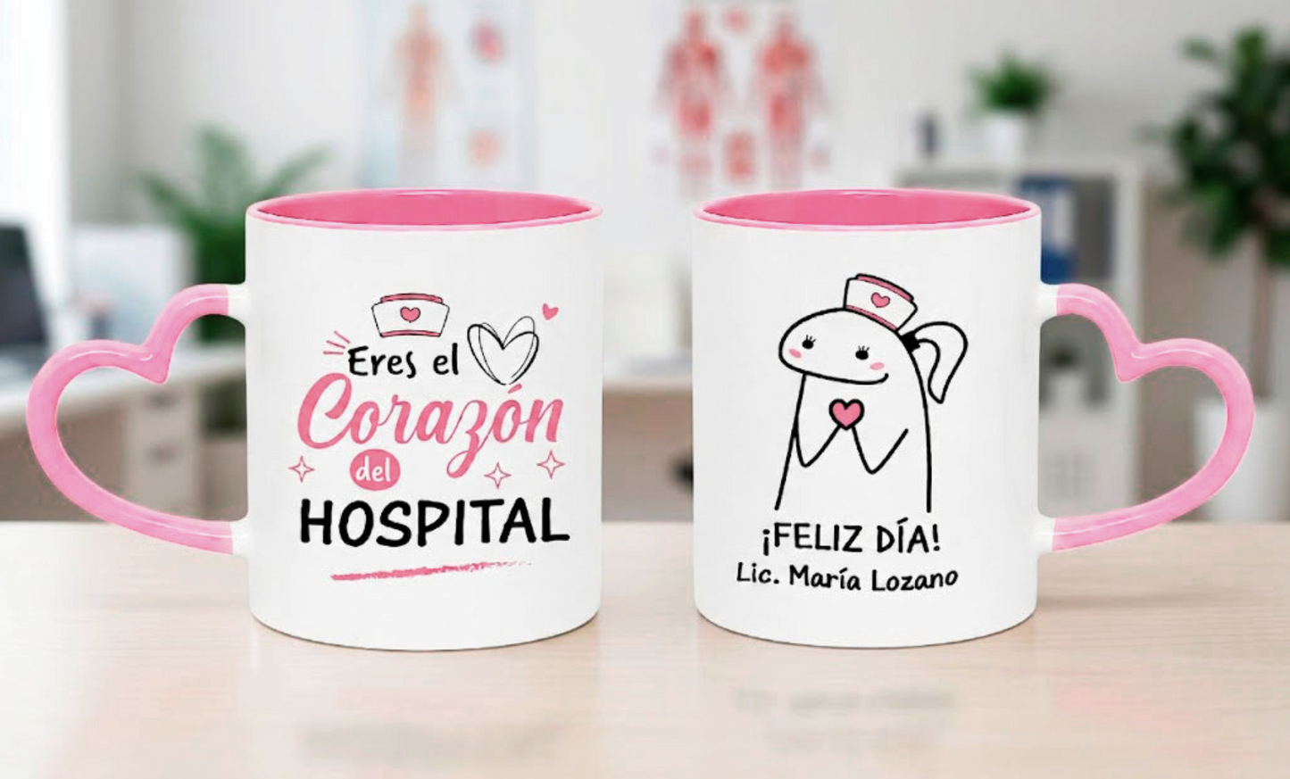 Taza Eres el Corazón del Hospital - Taza Asa de Corazón Rosado 11 oz - Taza Enfermera