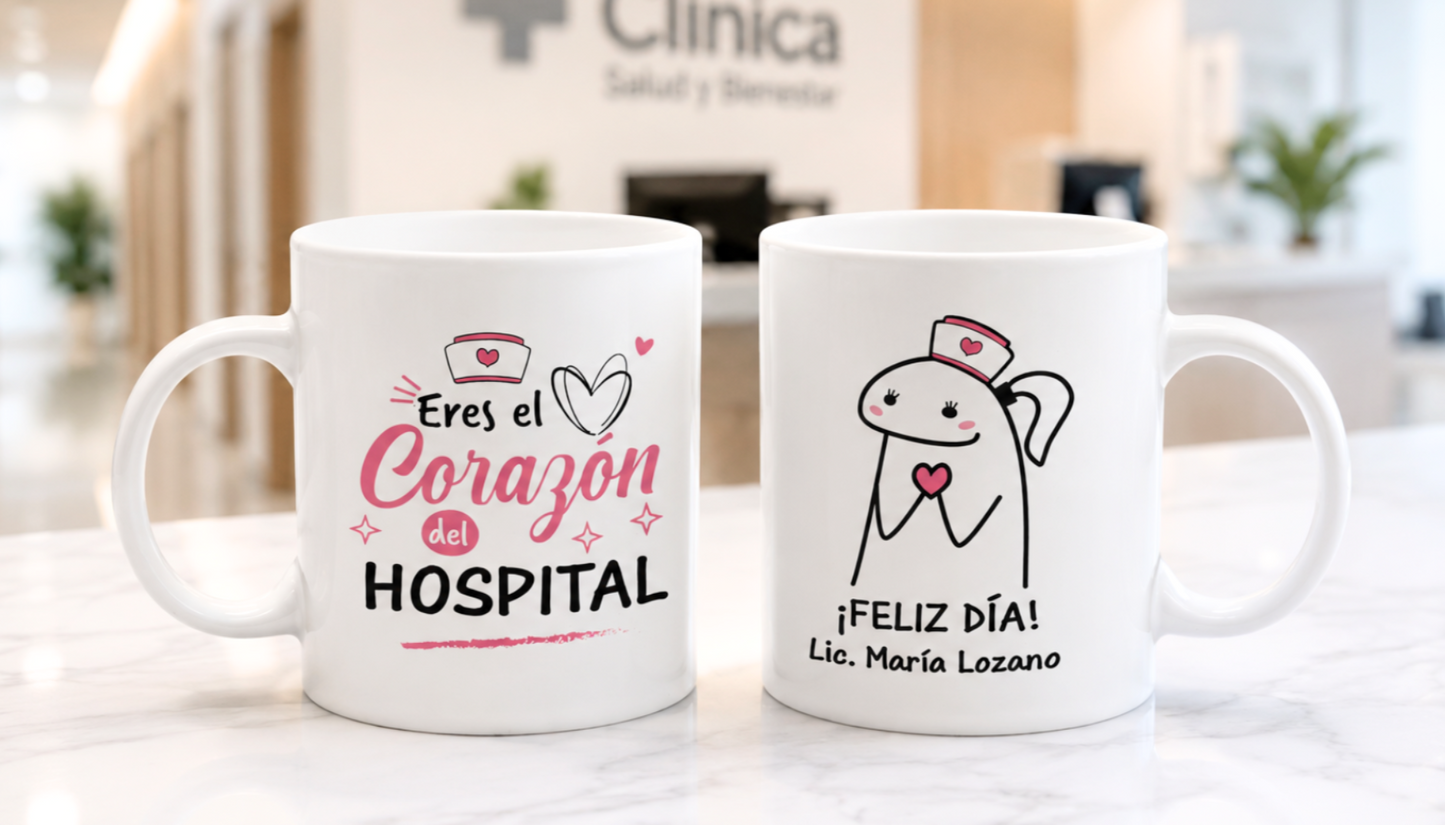 Taza Eres el Corazón del Hospital - Taza Blanca 11 oz - Taza Enfermera