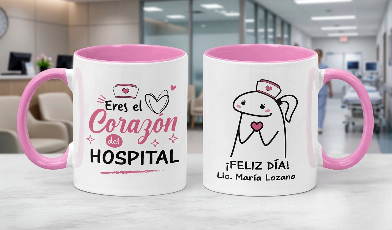 Taza Eres el Corazón del Hospital - Taza Blanco y Rosado 11 oz - Taza Enfermera