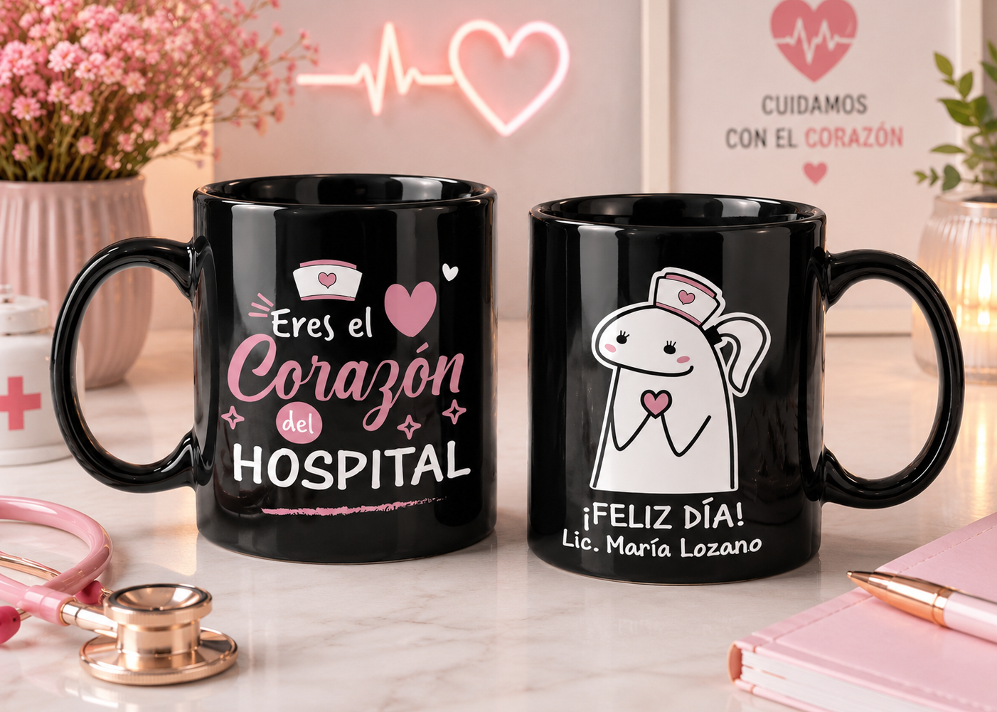 Taza Eres el Corazón del Hospital - Taza Negro 11 oz - Taza Enfermera