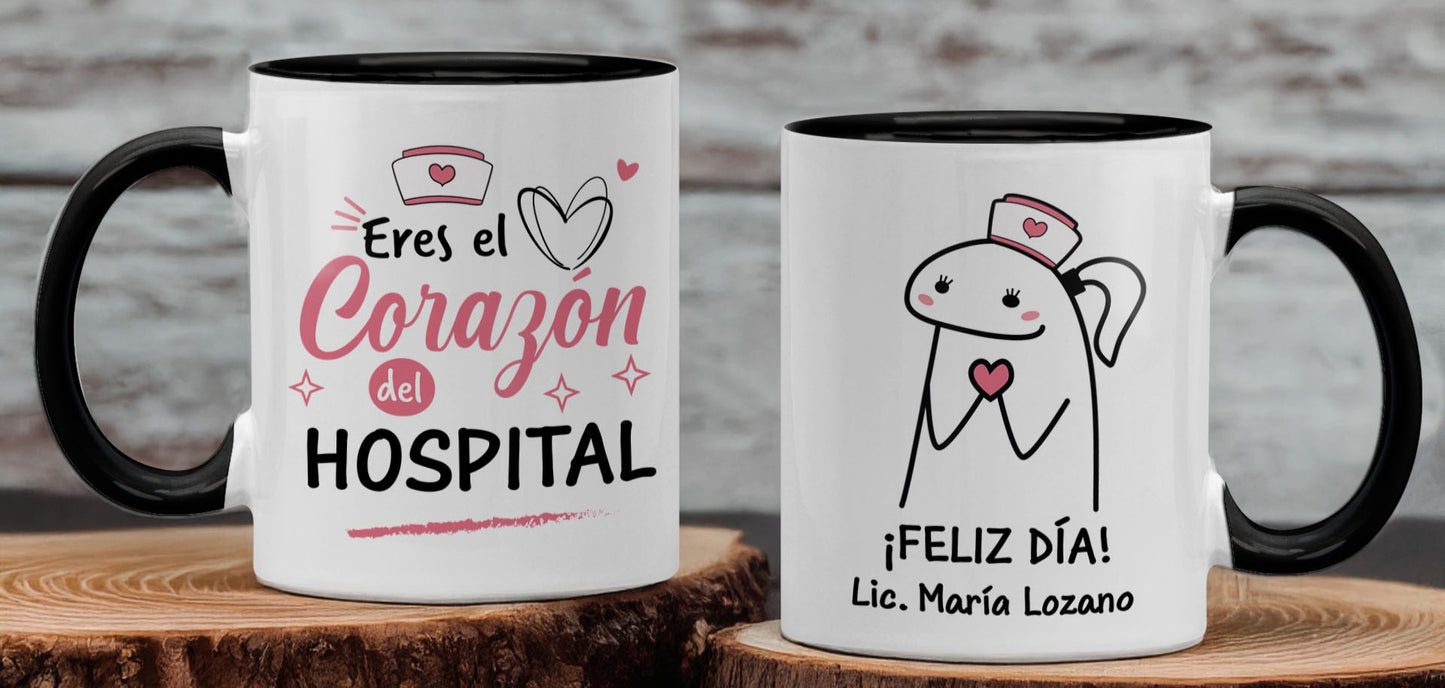 Taza Eres el Corazón del Hospital - Taza Blanca y Negra 11 oz - Taza Enfermera