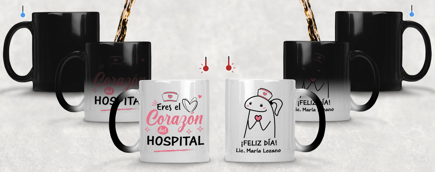 Taza Eres el Corazón del Hospital - Taza Mágica 11 oz - Taza Enfermera