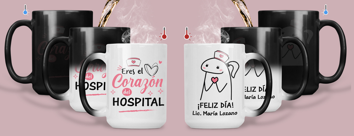Taza Eres el Corazón del Hospital - Taza Mágica 15 oz - Taza Enfermera