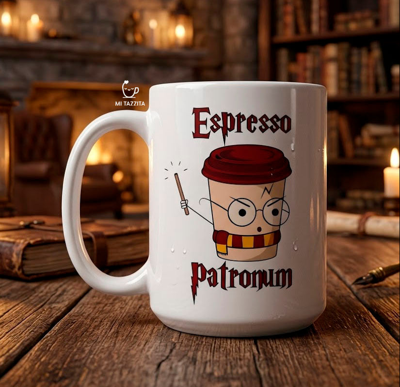 Taza Espresso Patronum | Tazas Harry Potter / Taza Blanca de 15 oz.