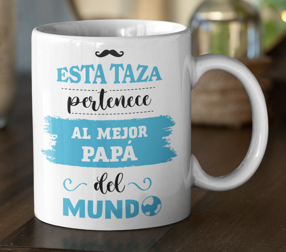 Taza Esta Taza Pertenece al Mejor Papá del Mundo - Taza Blanca 11 oz -Tazas Día del Padre - Tazas para Papá