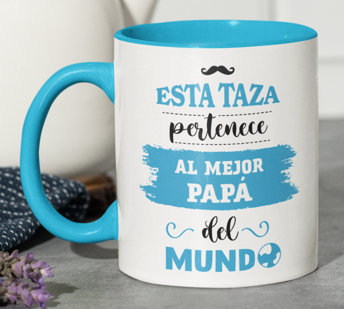 Taza Esta Taza Pertenece al Mejor Papá del Mundo - Taza Blanca y Celeste 11 oz -Tazas Día del Padre - Tazas para Papá
